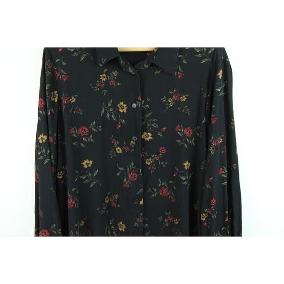Jones New York Women's 18W Blouse 100% Silk Black Floral Office Cottagecore 90s - Picture 4 of 8